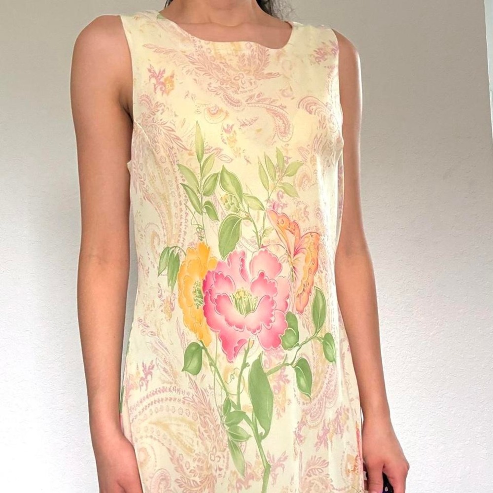 Yellow Floral Chiffon Midi Dress